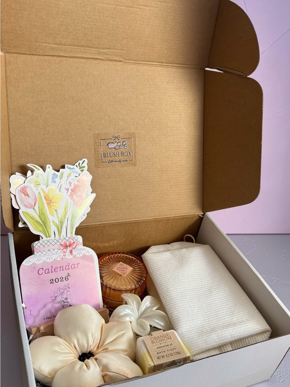 Blush Bath & Body Gift Box - Cream, Pink, White